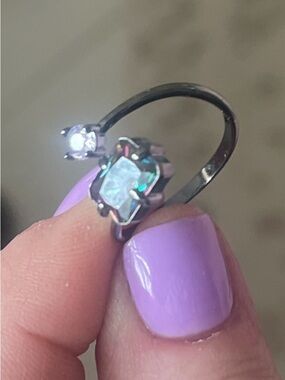 Open Band Ring with Clear and Iridescent Stones - Women Jewelry